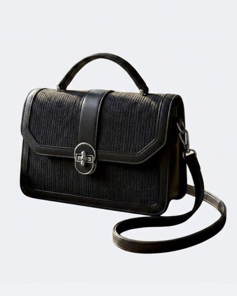Vintage-Inspired Textured Black Satchel