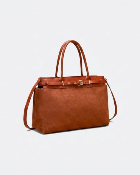 The Aspen Mixed-Texture Belted Tote